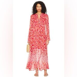 NWT Free People See It Through Dress in Coral Combo